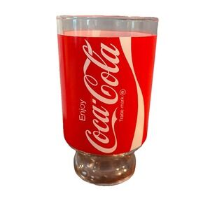 Coca-Cola Pedestal Glass 32oz Vintage Red Coke Tumbler 6.75in Collectible